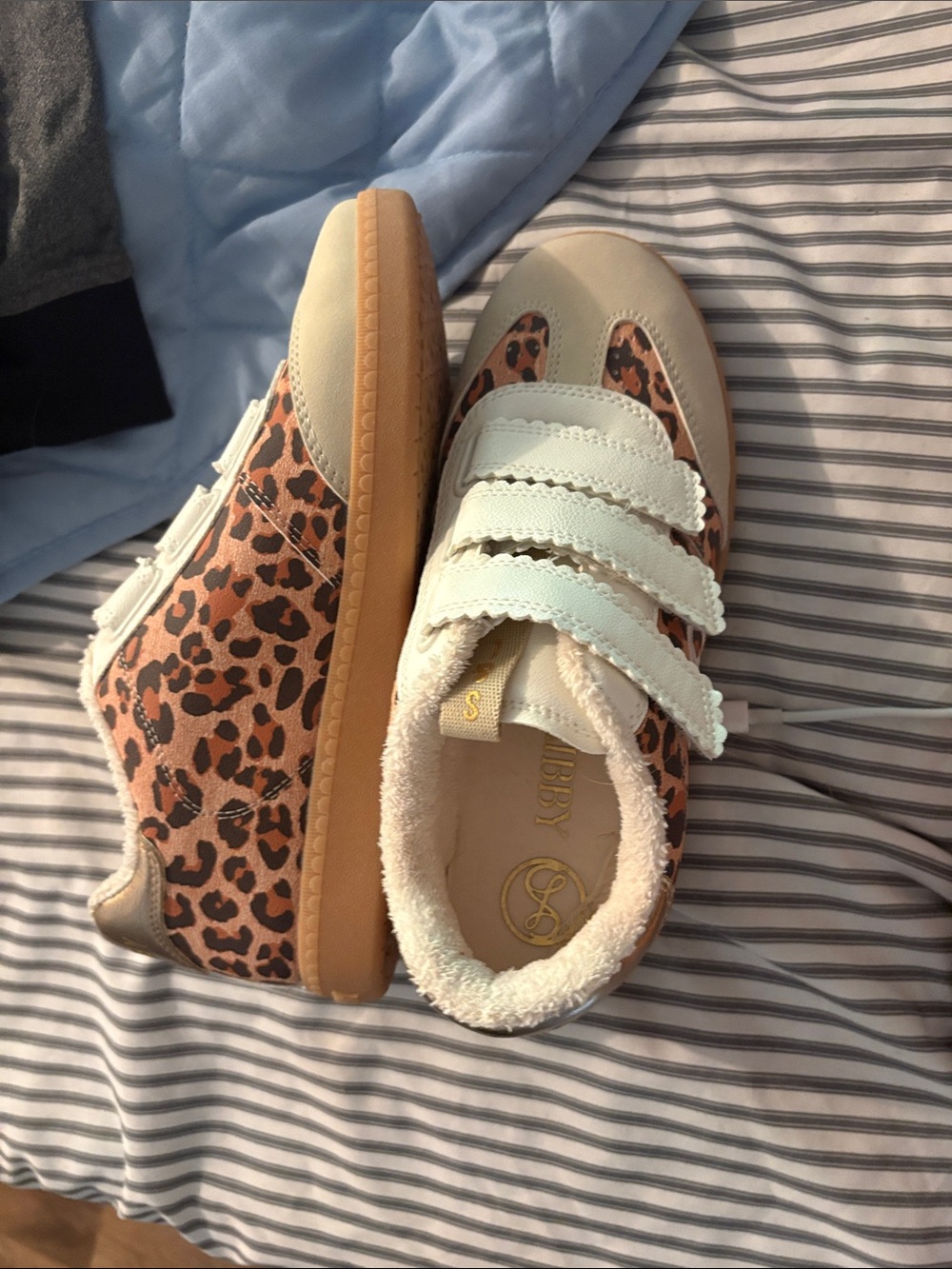 Sam & Libby Leopard Print Velcro Sneakers in Tan, White and Gum